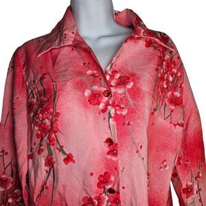 Vintage 70s Blouse Top Shirt Womens Size L Pink Floral